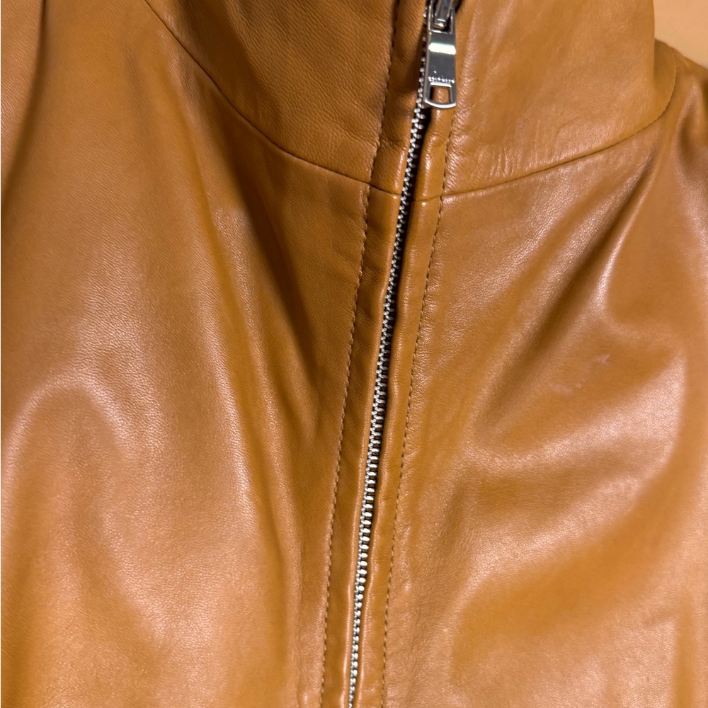 Cole Haan Brown Lambskin Leather Jacket Wing Collar Zip Front Size L - Picture 11 of 15